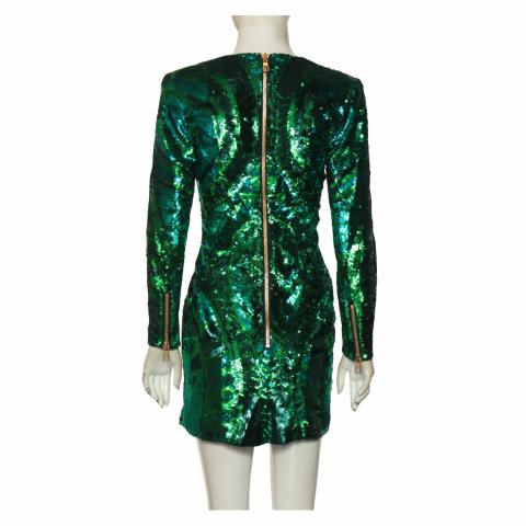 Balmain green sequin store dress